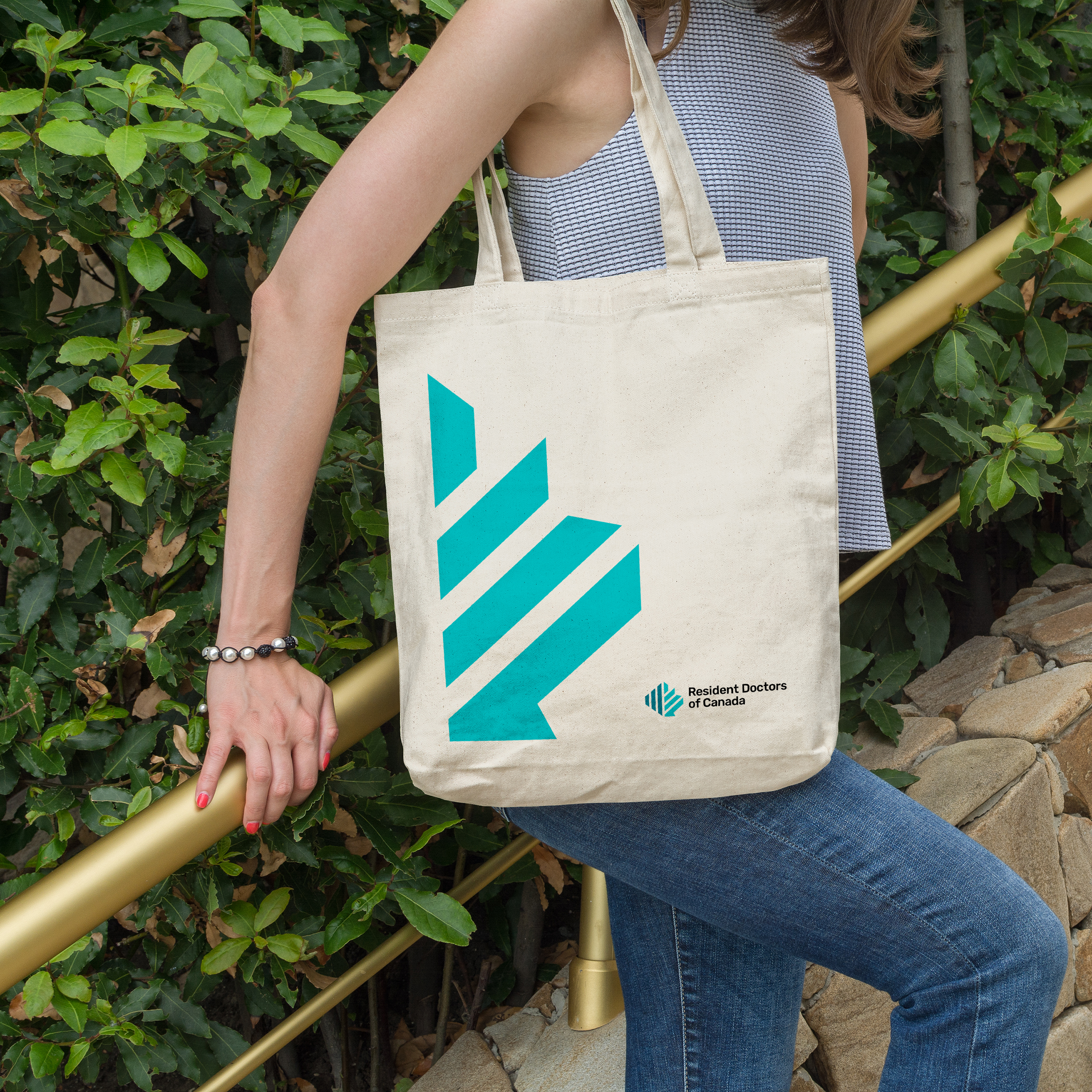 Branded tote bag for Resident Doctors of Canada, screen-printed with the organization’s logo — part of a comprehensive brand rollout developed by Intent.