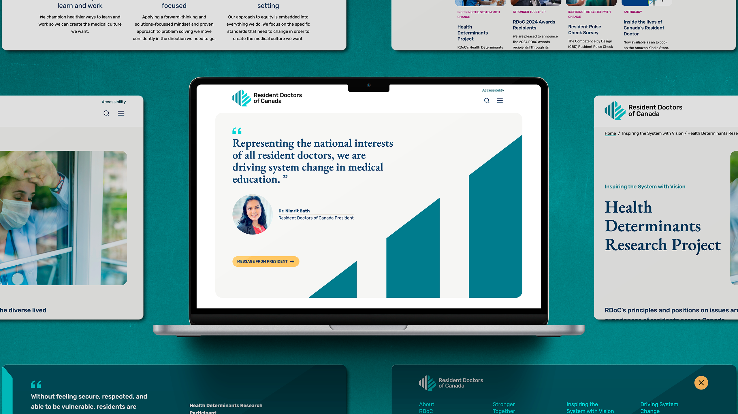 Resident Doctors of Canada’s website homepage shown on a laptop, highlighting the refreshed brand system and updated digital presence as part of Intent’s full brand and website engagement.