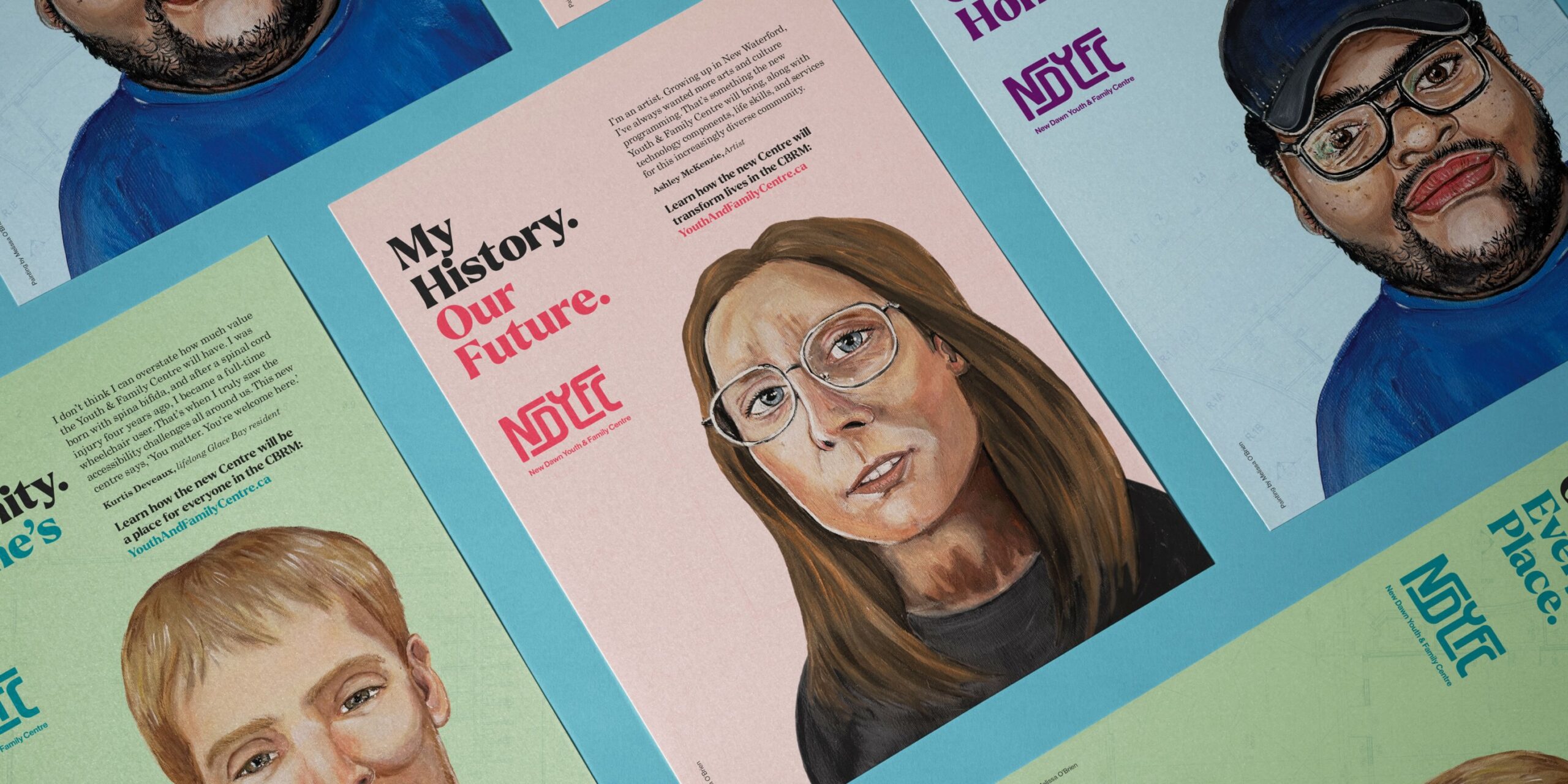 Change Starts Here campaign posters featuring local residents and messages of hope, designed for display in community spaces.