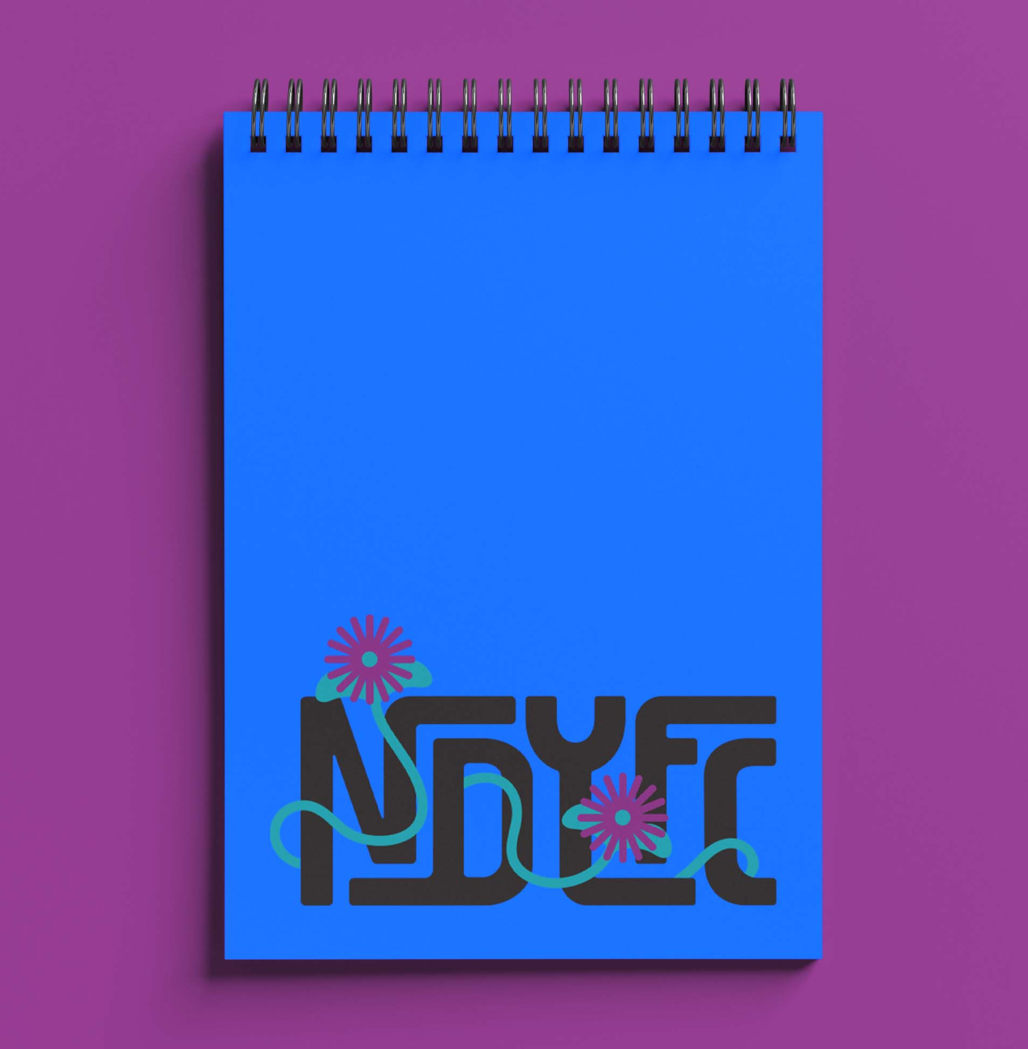 Blue spiral notebook featuring the New Dawn Youth and Family Centre logo.