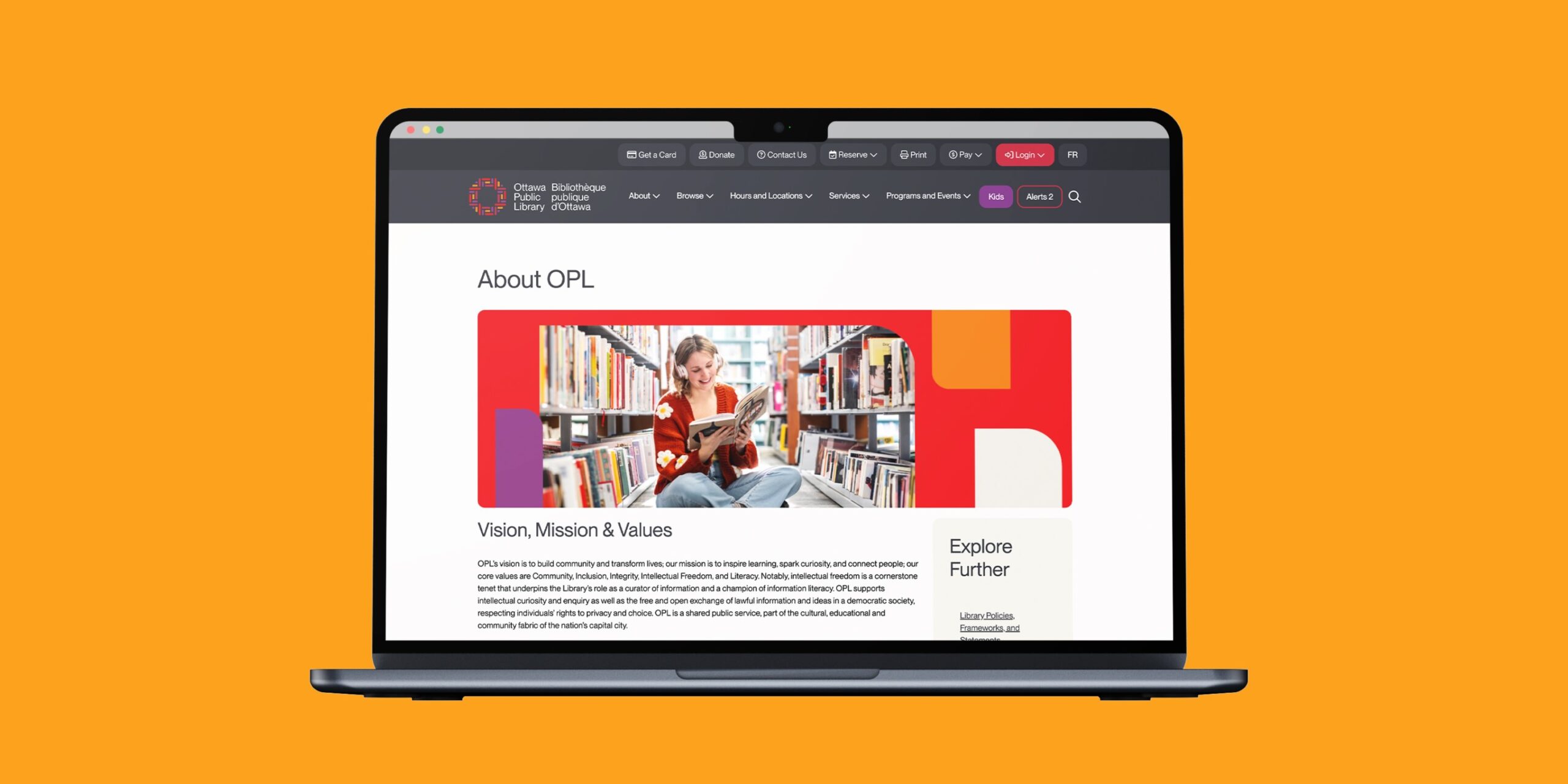 Ottawa Public Library website homepage displayed on laptop using redesigned digital experience by Intent